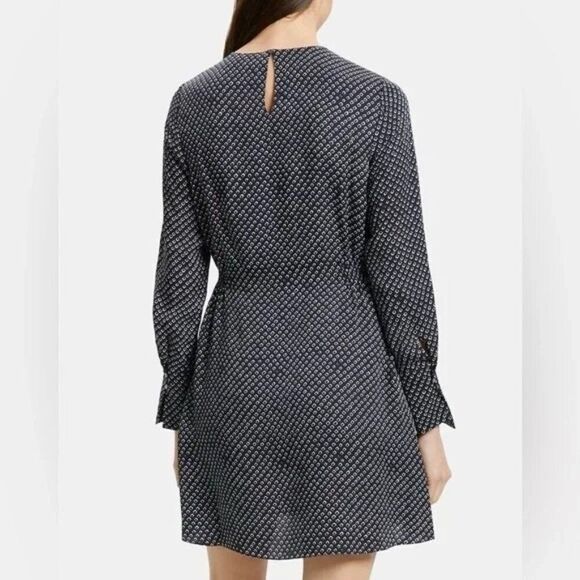 Theory Mini Lucillia Silk Dress, Size 6, Navy/White Print, Elegant Style #NWT - Picture 2 of 15